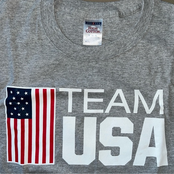 New 2 TEAM USA OLYMPIC RINGS/AMERICAN FLAG T-SHIRTS Men XL short sl gray & navy - Picture 4 of 10